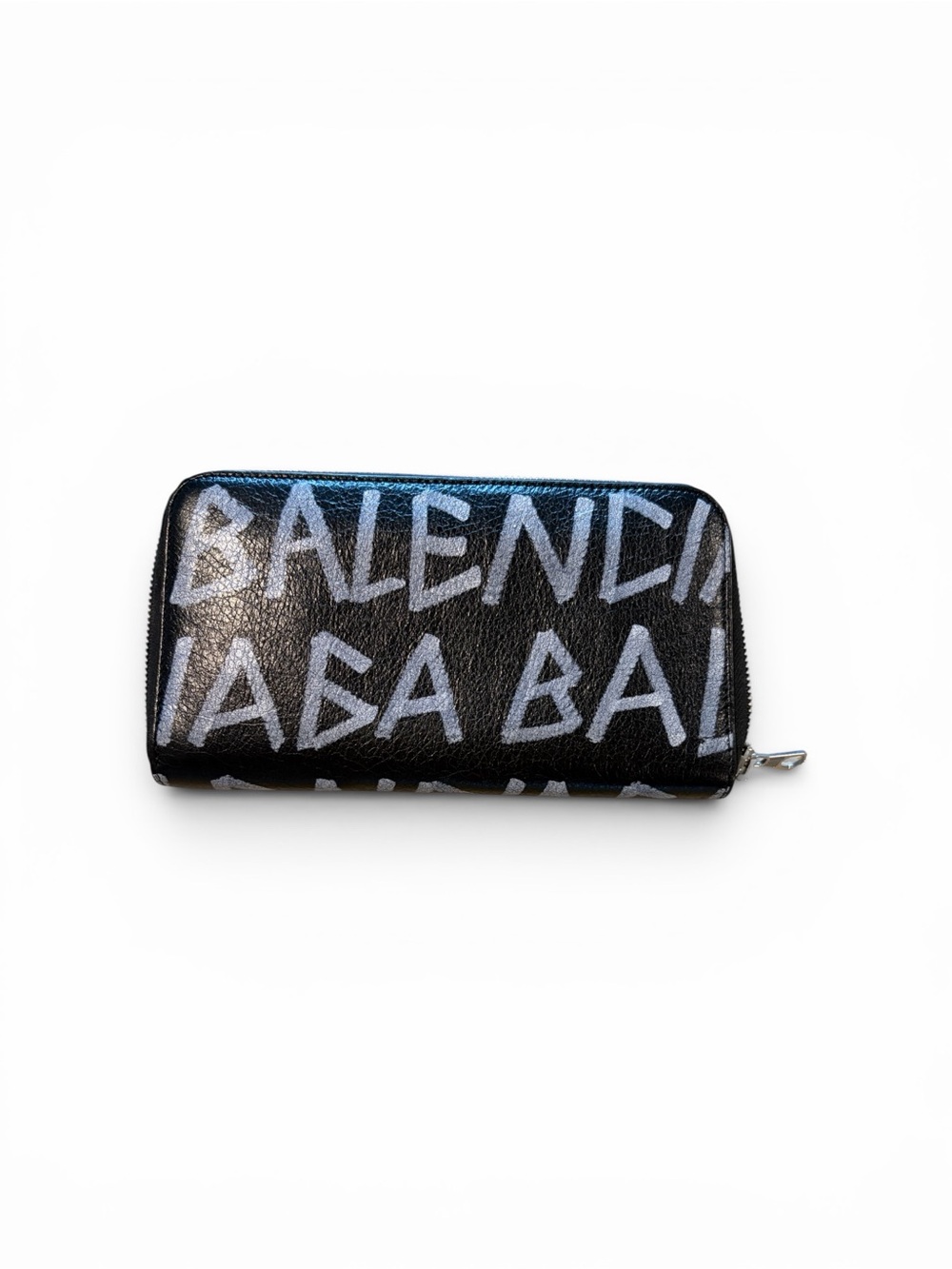 Balenciaga Black and White Graffiti Zip Wallet